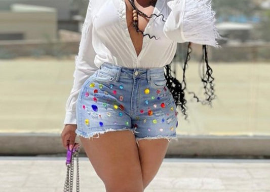 Beaded Denim Shorts