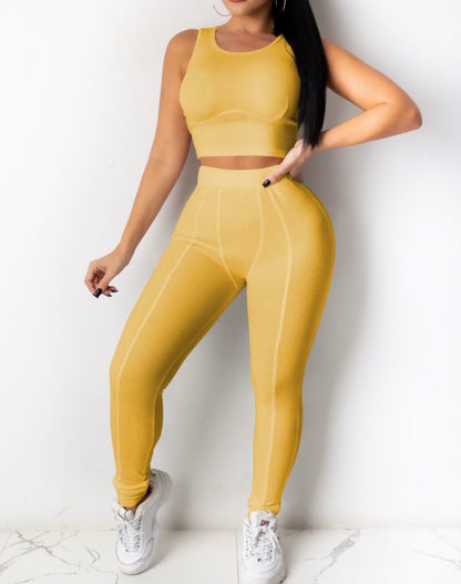 Mustard Round Neck yoga Pant Set (run small)